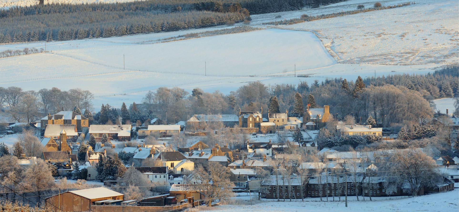 Douglas in snow, scenic overview of the village